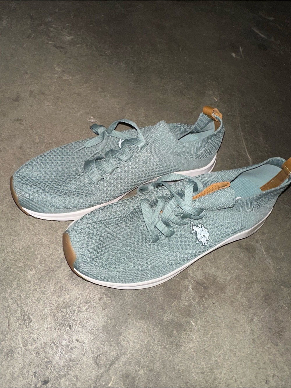U.S. Polo Assn. Men’s Knit Sneakers in Sage Blue with Tan Accents